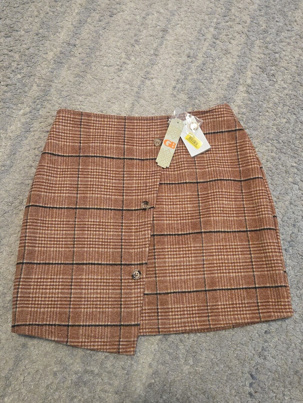 NWT GB Rust Orange Plaid Wool Blend Mini Skirt - Size Medium - Preppy Academia